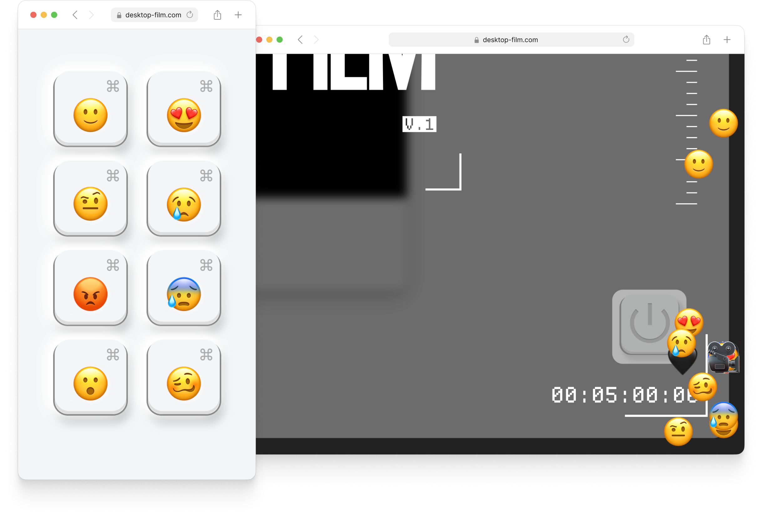 A screenshot of a website-based film and a remote control, suggesting that clicking one of the emoji buttons will release a floating emoji to represent the user's reaction