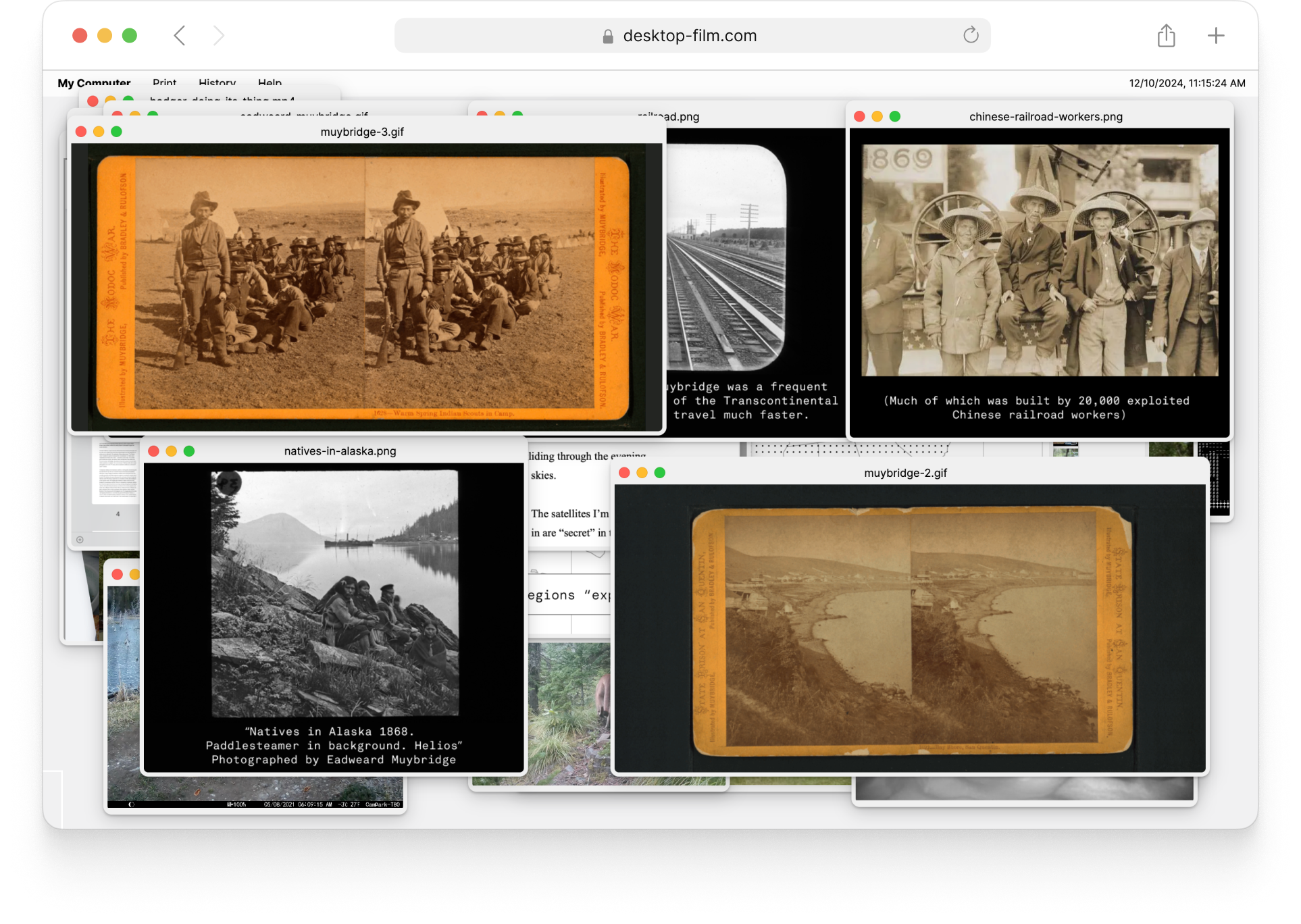 A screenshot of a website-based film with images by Muybridge.